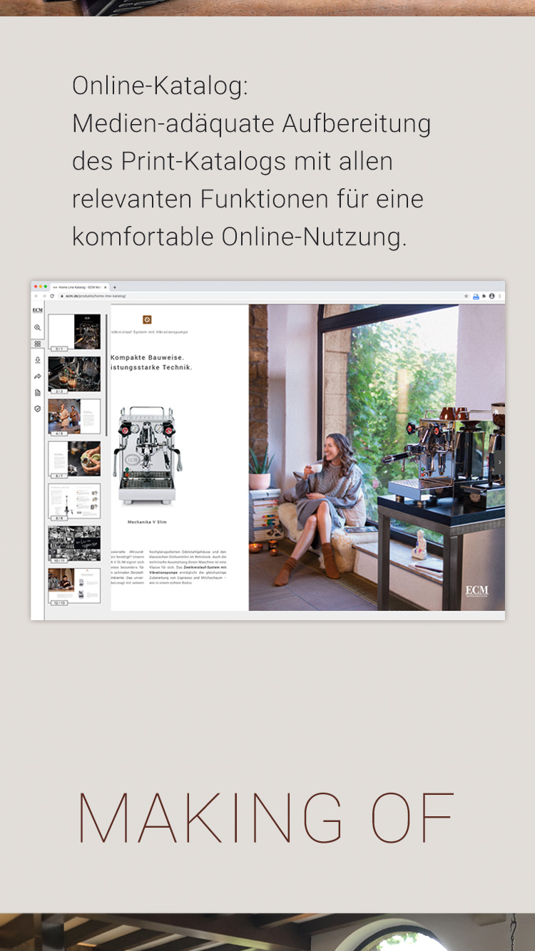 Online-Katalog 2021 und 2022 für Espresso Coffee Machines Manufacture GmbH, Kreation bei P12-Fresh