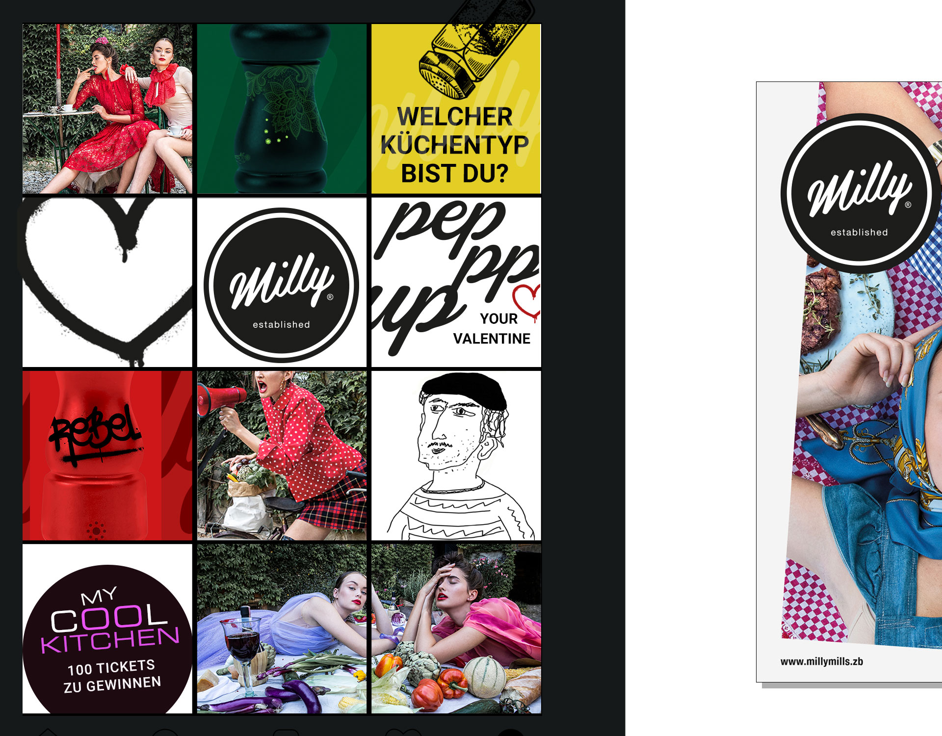 SocialMedia-Kampagne für Marke: Milly im Rahmen der Foodbranche, erstellt bei p12-Fresh-Designagentur